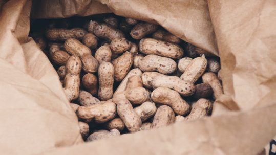 peanuts inside a paper bag